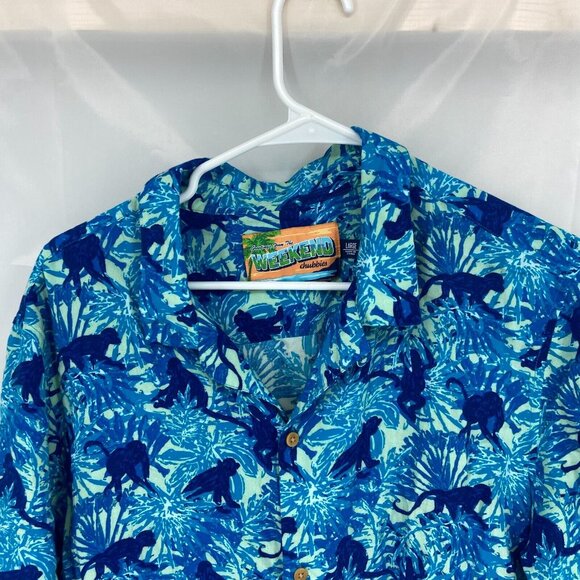 Chubbies Weekend Men L Monkey Button Front Shirt Short Sleeve Blue Novelty Trave - Picture 2 of 9
